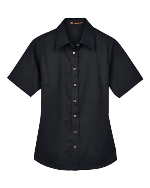 Harriton Women's Easy Blend™ Short Sleeve Twill Dress Shirt with Stain-Release thumbnail 3