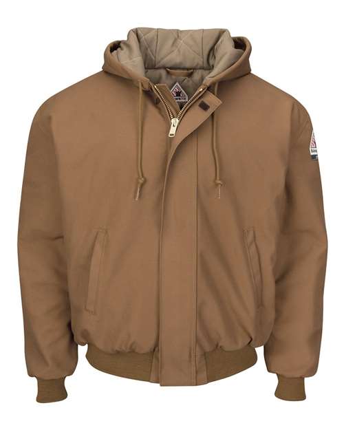 Bulwark Men's Insulated Brown Duck Hooded Jacket with Knit Trim thumbnail 2
