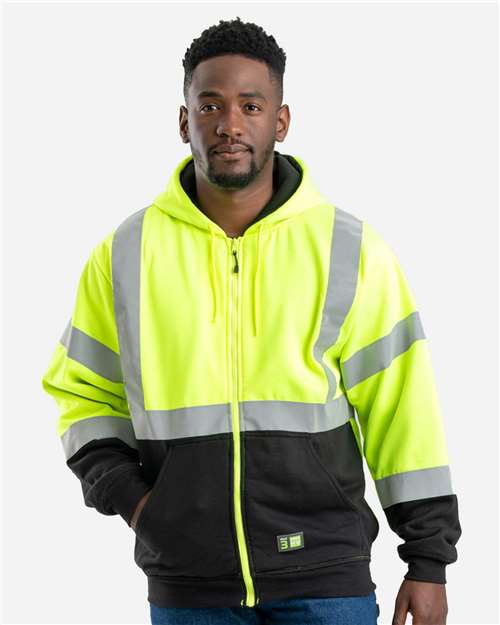 Berne Apparel Men's Hi-Vis Class 3 Color Block Full-Zip Hooded Sweatshirt thumbnail 2