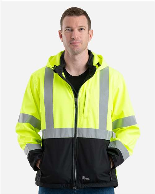 Berne Apparel Men's Hi-Vis Class 3 Hooded Soft Shell Jacket thumbnail 2
