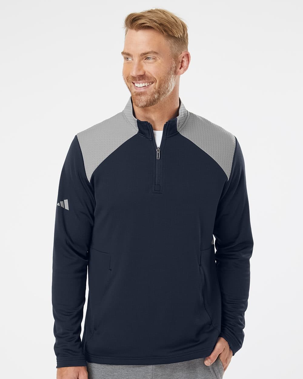 Adidas Men's Textured Mixed Media Quarter-Zip Pullover