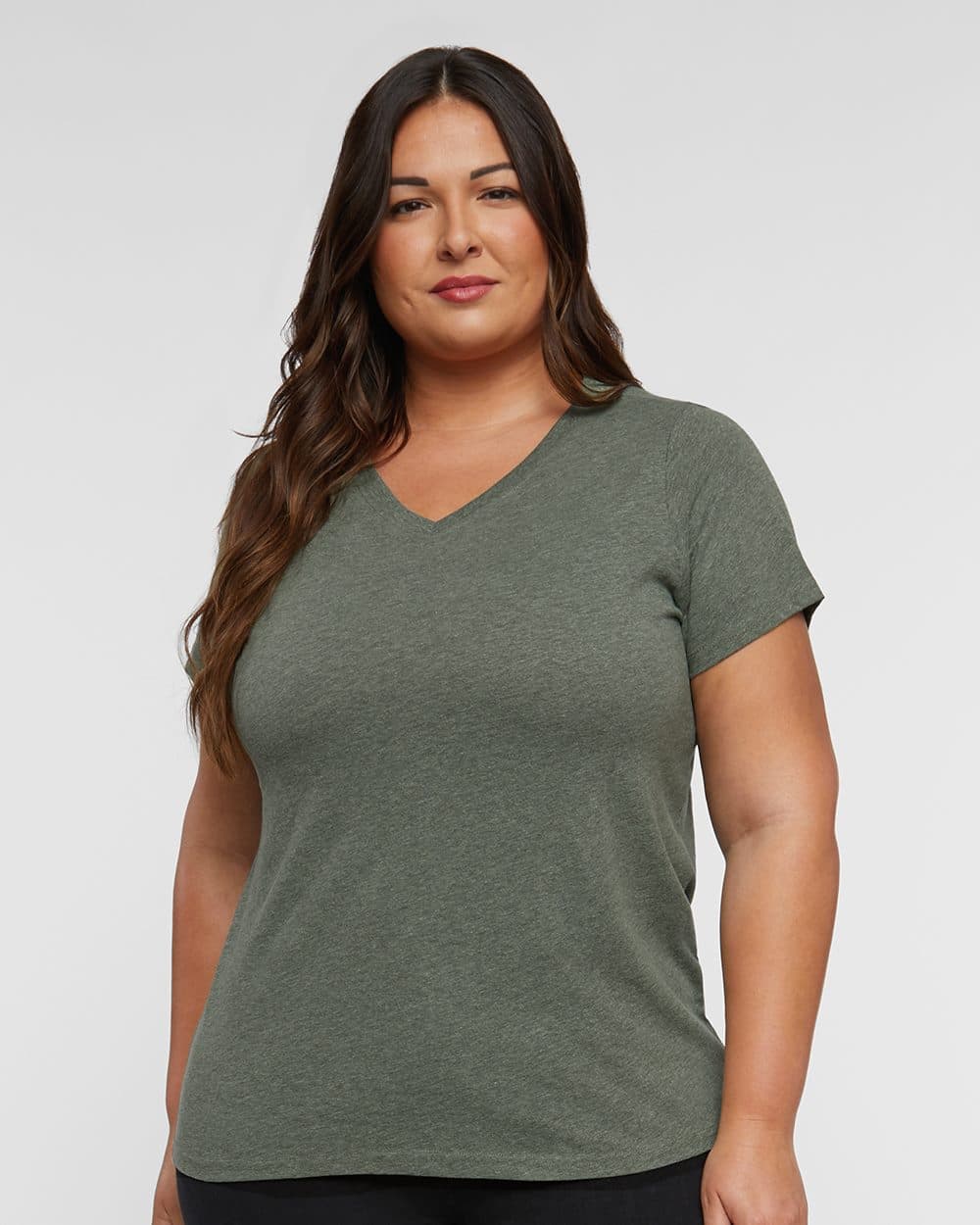 LAT Women's Curvy Collection Fine Jersey V-Neck Tee
