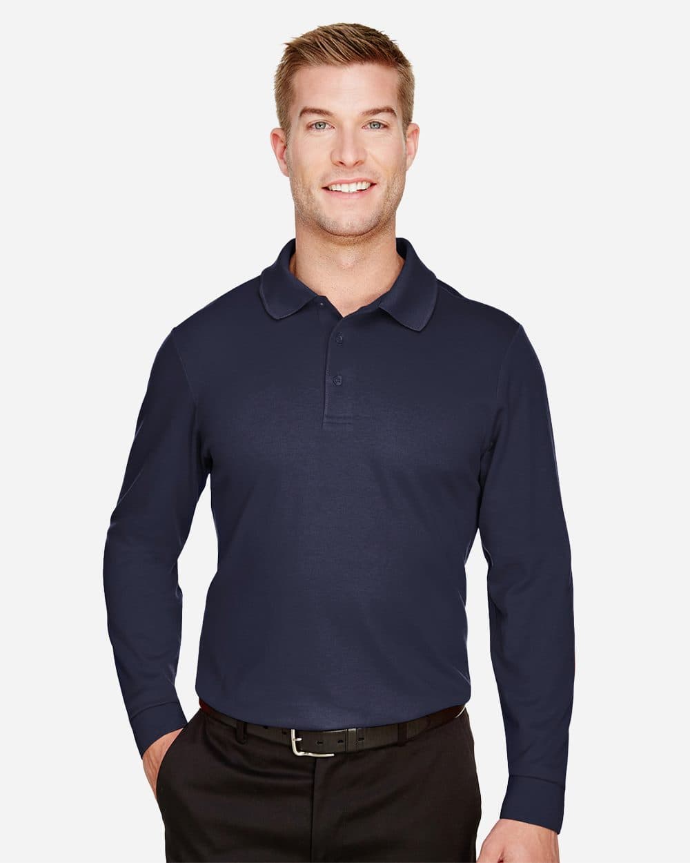 Devon & Jones Men's CrownLux Performance® Plaited Long Sleeve Polo