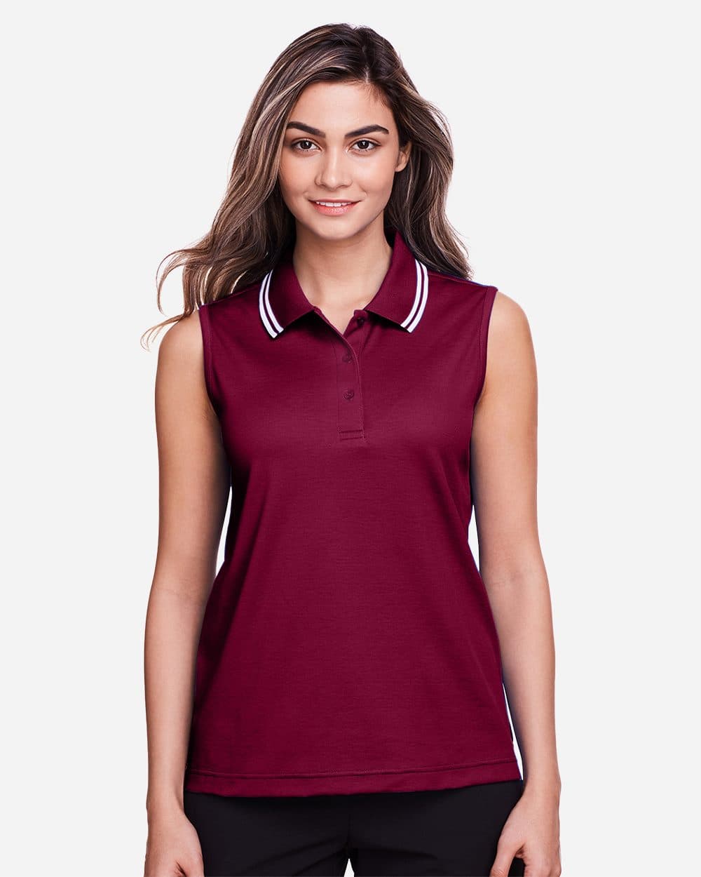 Devon & Jones Women's CrownLux Performance® Plaited Tipped Sleeveless Polo