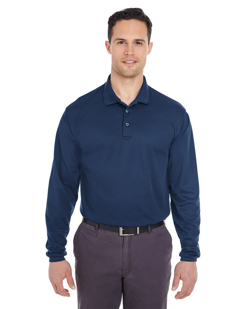 UltraClub Men's Cool & Dry Long Sleeve Mesh Piqué Polo