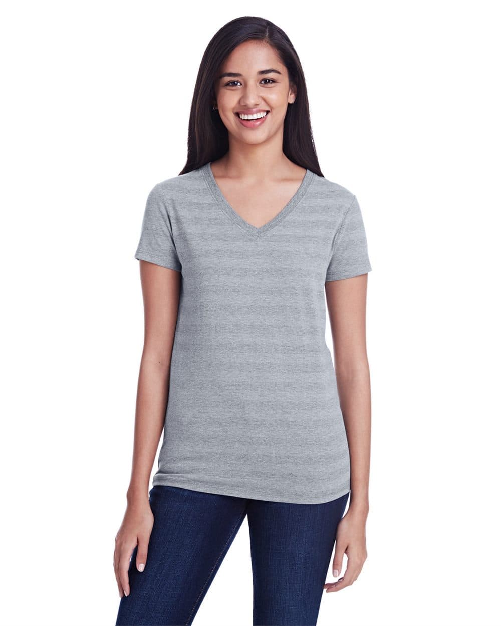 Threadfast Apparel Women's Invisible Stripe V-Neck T-Shirt