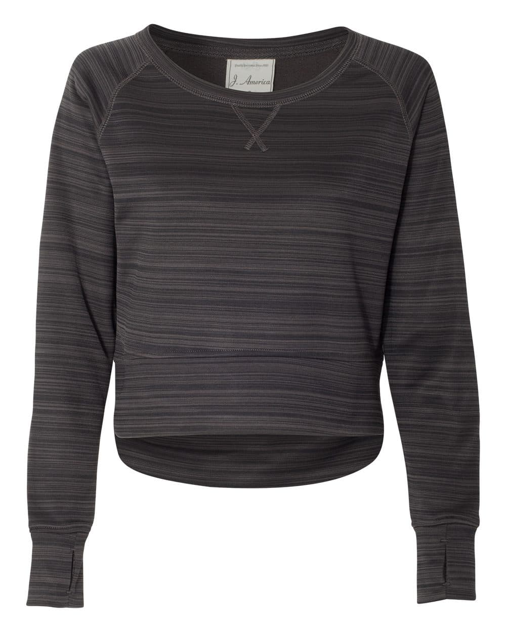J. America Women's Odyssey Striped Performance Fleece Hi-Low Crewneck Sweatshirt