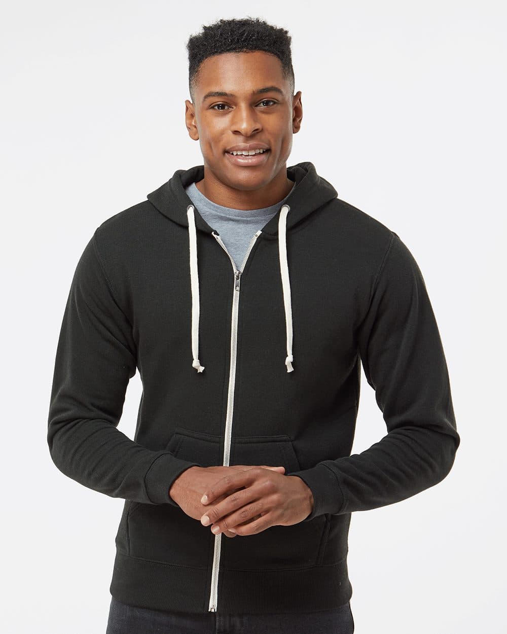 J. America Men's Triblend Full-Zip Hooded Sweatshirt