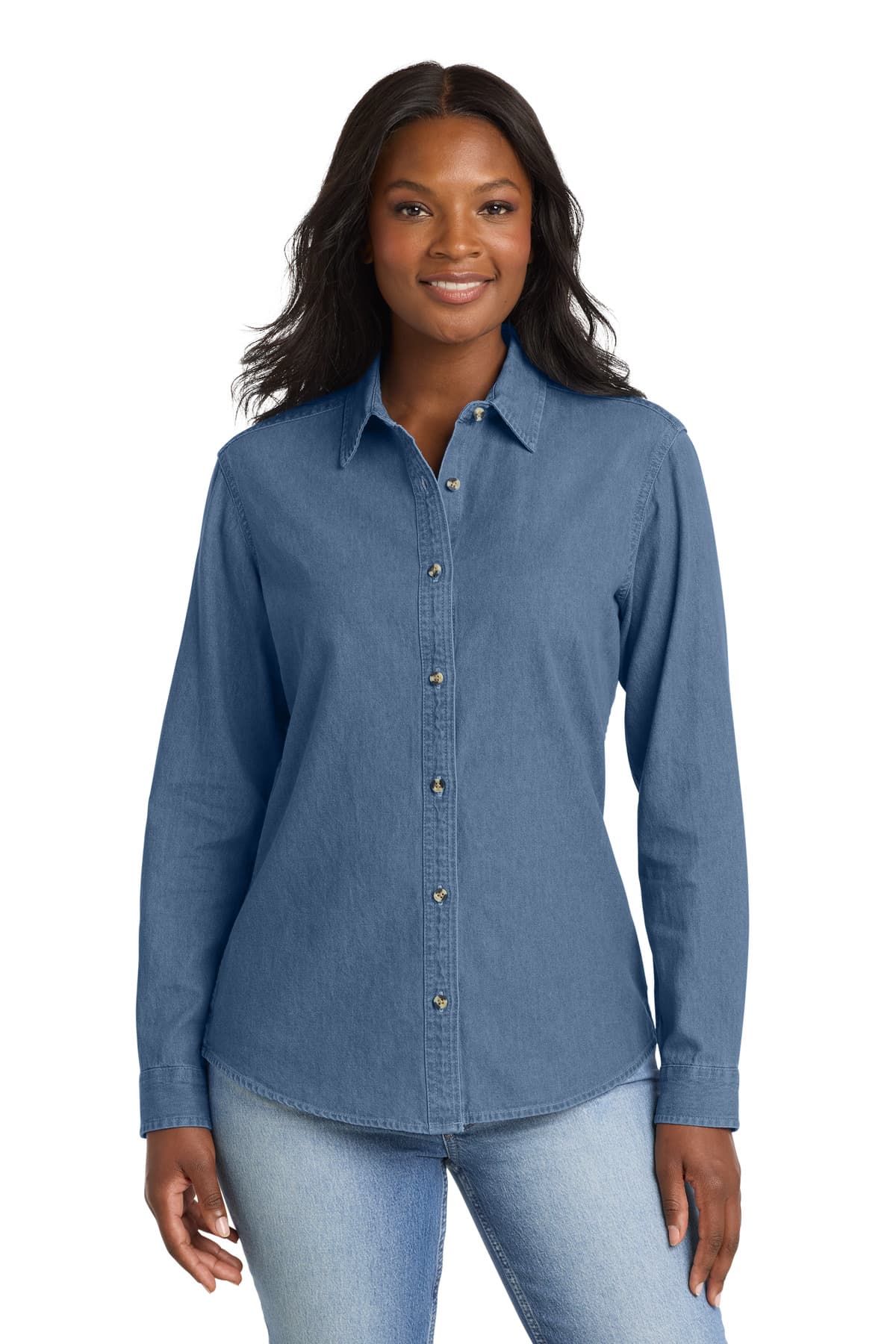 Port & Co ™ Women's Long Sleeve Value Denim Shirt. LSP10 thumbnail 6