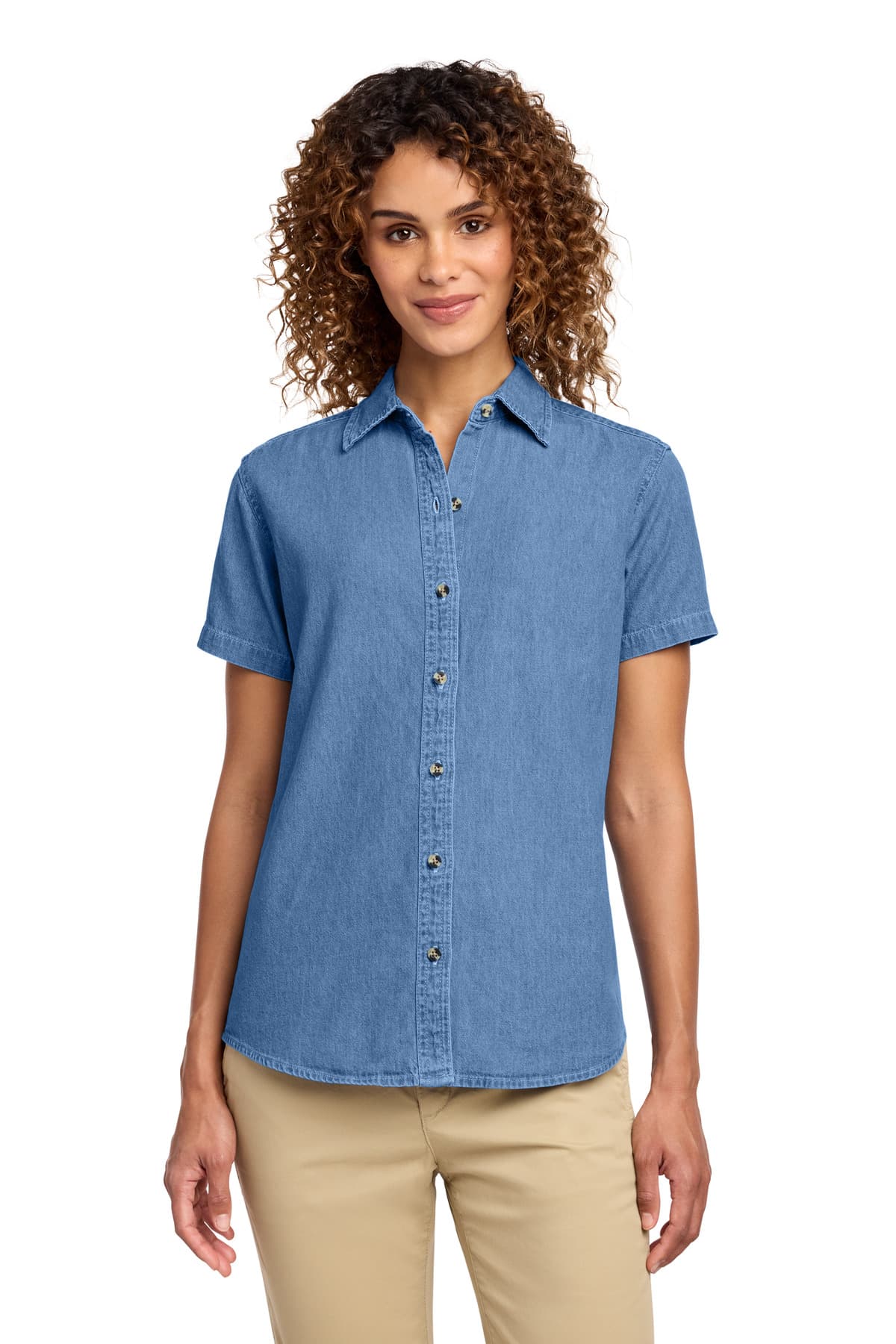 Port & Co ™ Women's Short Sleeve Value Denim Shirt. LSP11 thumbnail 4