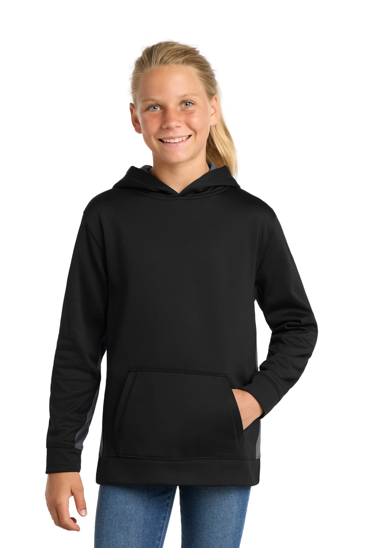 Sport-Tek ® Youth Sport-Wick ® Fleece Colorblock Hooded Pullover. YST235