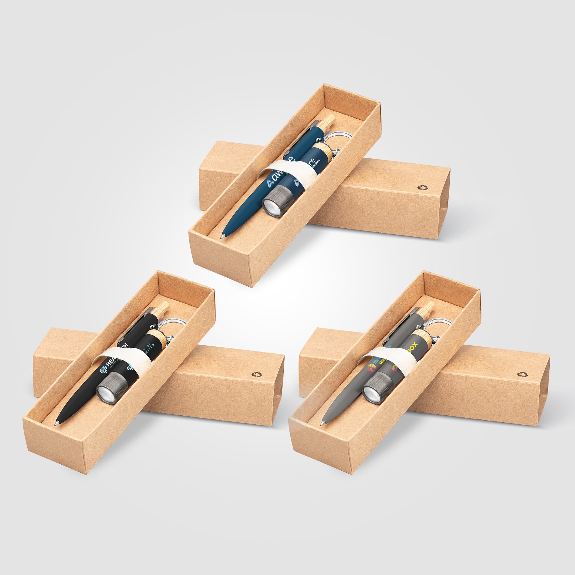 Reborn Recycled Aluminum Bamboo Accented Pen & Flashlight Gift Set