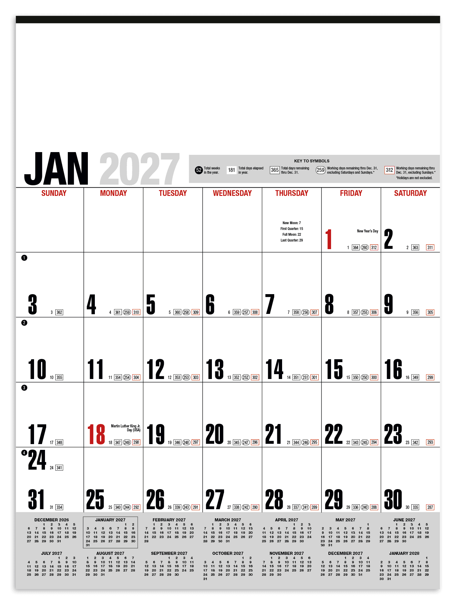 HotLine® Products Yearly Record® Gray with Red Calendar
