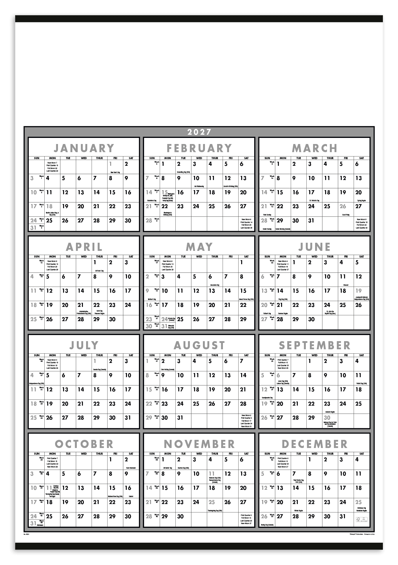 Triumph® Calendars Black & White Span-A-Year Non-Laminated Calendar