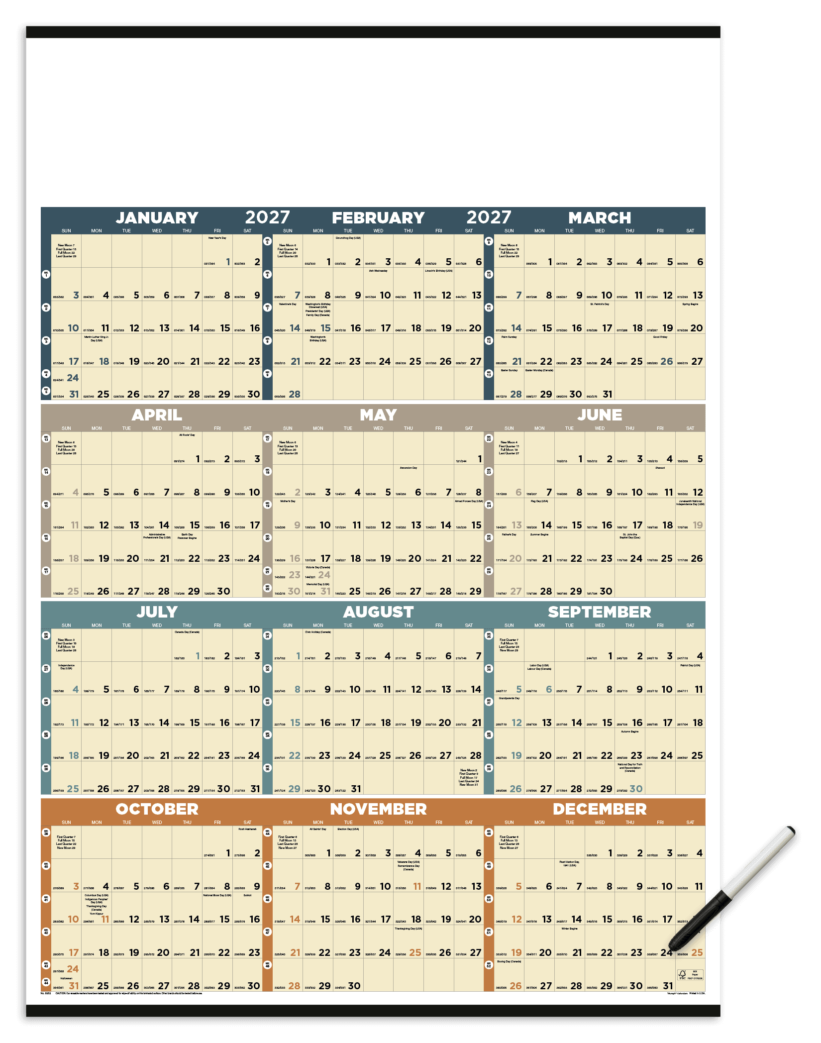 Triumph® Calendars Time Management Span-A-Year (Laminated with Marker) Calendar