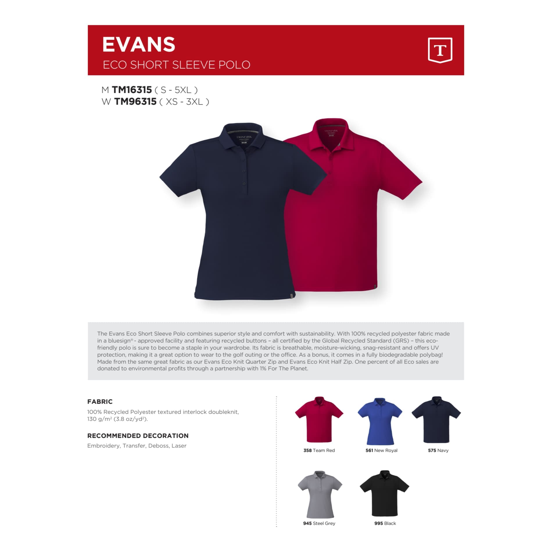 EVANS Eco Short Sleeve Polo - Men's